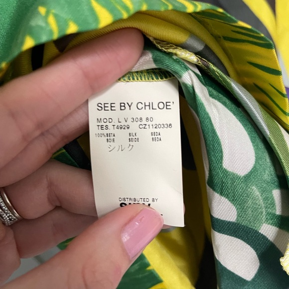 See by Chloe yellow purple green silk printed dress Size 6 - Picture 6 of 8